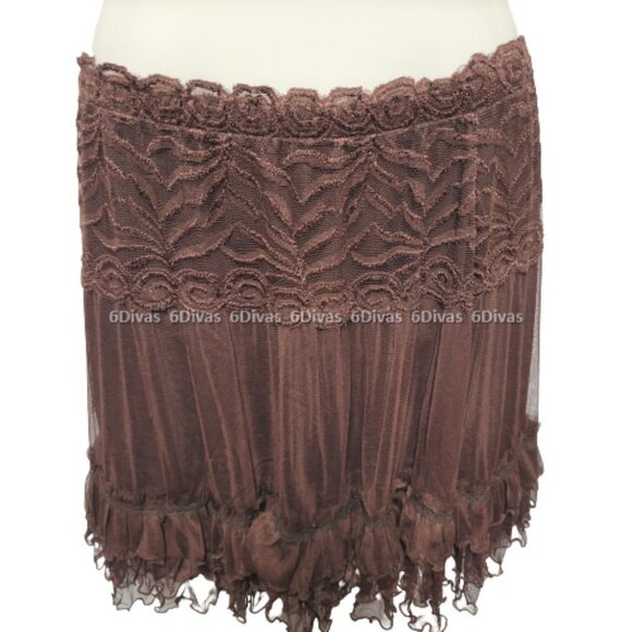 SEXY Mini Skirt Dark Brown Lace Frilly Short Skirt- NEW ! One Size Fits Most - Picture 15 of 15